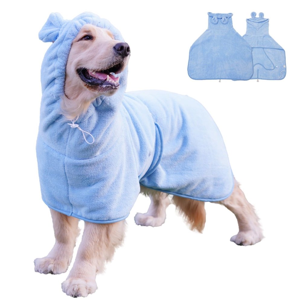 BT Bear Dog Bathrobe, Super Absorbent, Quick Drying, Microfiber Robe for Puppies, Small, Medium, and Large Dogs and Cats (Blue, M)