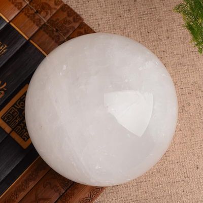 NIBHZ White Crystal Ball, Power Stone Ornament with Base, 160 mm