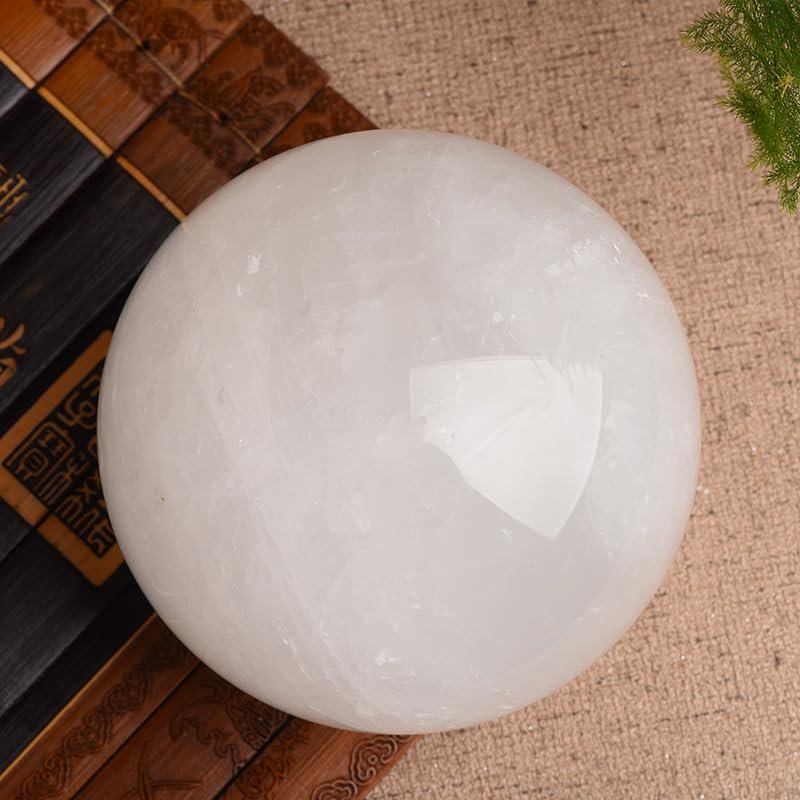 NIBHZ White Crystal Ball, Power Stone Ornament with Base, 160 mm