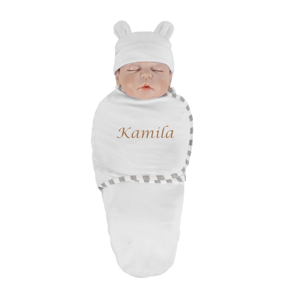 Zhongzhi Personalized Baby Swaddle Blanket with Name, Custom Name Blanket, Baby Gift (White)