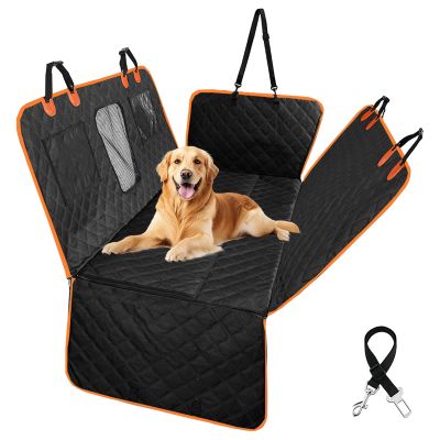 Snrtevu Car Dog Mat with Hard Base, Waterproof and Scratch-Resistant, 2 Safety Belts, Black and Orange