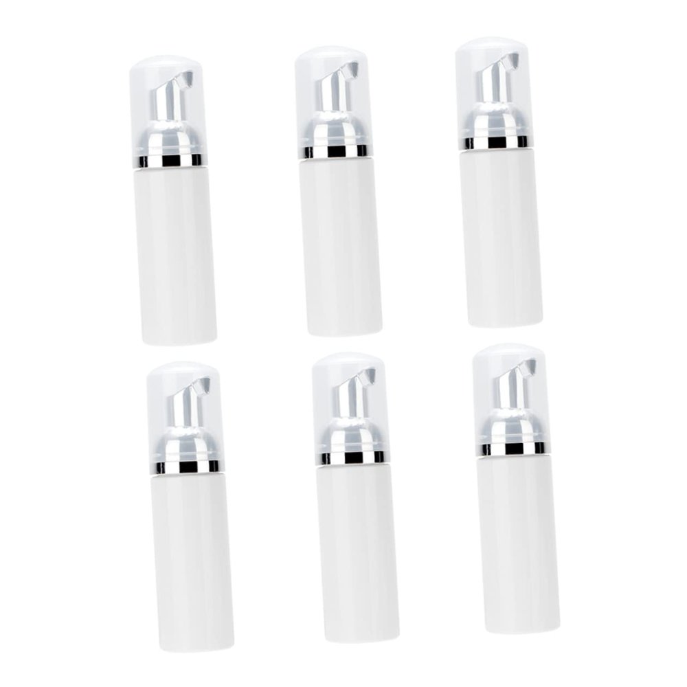6-Pack 50 ml Silver PET Pump Bottles, Refillable for Bathroom and Bedroom