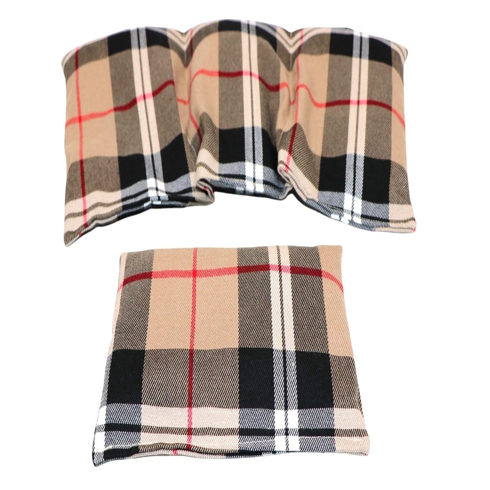 SCHOTTEN Plaid Design Heat Pillow Set, 2-Piece, 36 x 18 cm + 17 x 11 cm, Grape Seed Filling