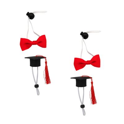 4-Piece Small Pet Graduation Cap Set, Red Fabric