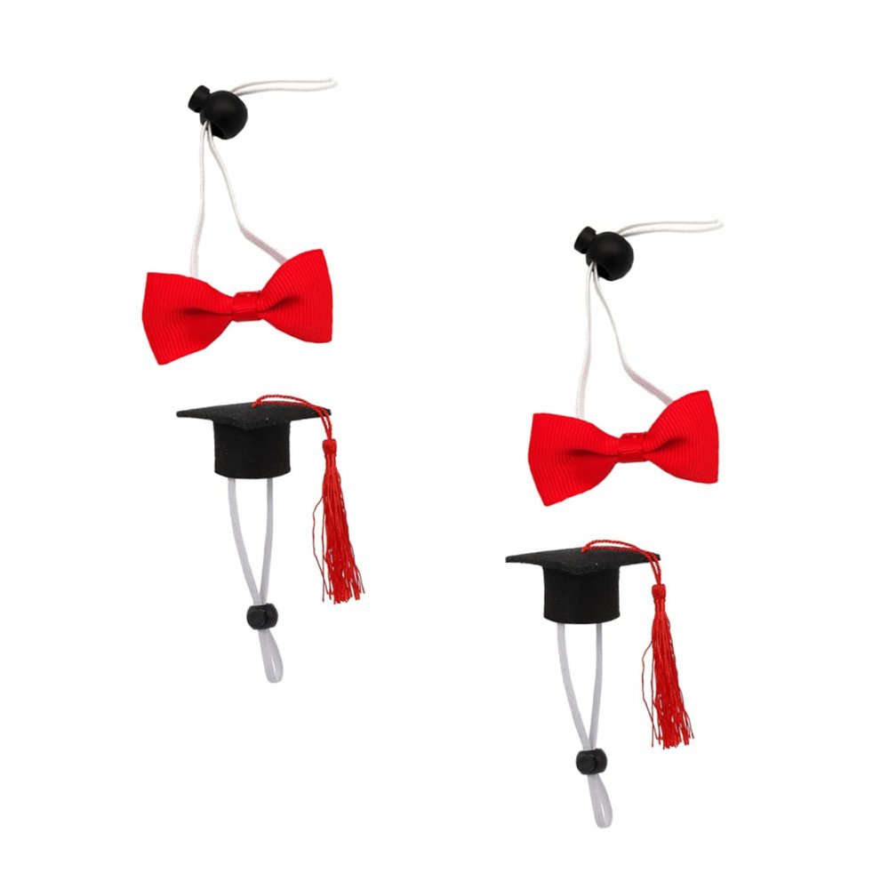 4-Piece Small Pet Graduation Cap Set, Red Fabric