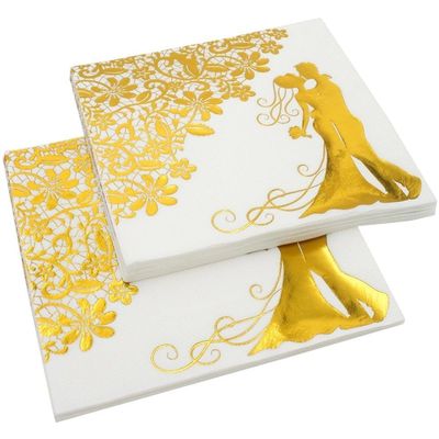Vobumix 40-Count Gold Wedding Paper Cocktail Napkins