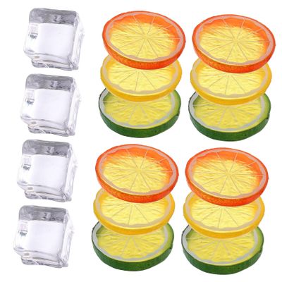 Ciieeo Realistic Reusable Artificial Lemon Slices with Plastic Ice Cubes for Decoration