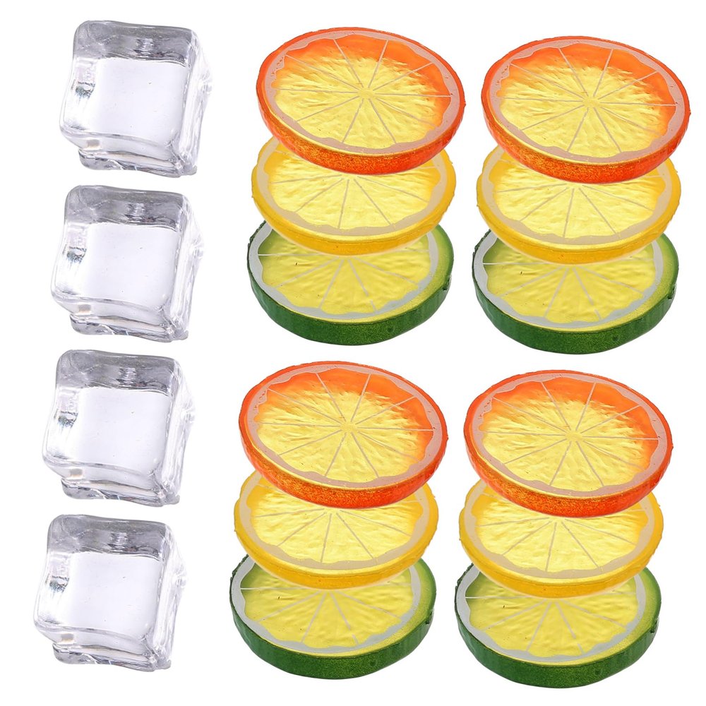 Ciieeo Realistic Reusable Artificial Lemon Slices with Plastic Ice Cubes for Decoration