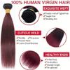 Ombre Burgundy Straight Brazilian Remy Hair Bundles, 1B/99J, 10–16 in view 3