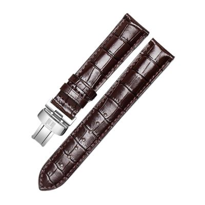 CWZZWS Leather Watch Band Compatible with Tissot Le Locle T41 T006 PRC200, Brown/Gold Clasp, 19 mm