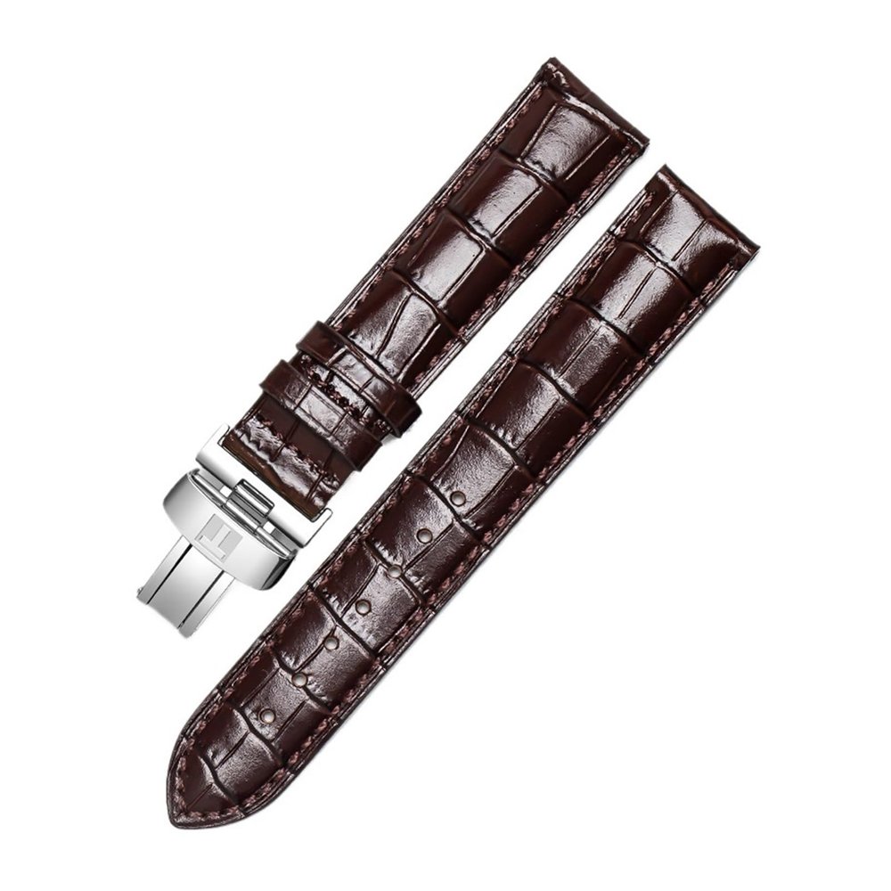 CWZZWS Leather Watch Band Compatible with Tissot Le Locle T41 T006 PRC200, Brown/Gold Clasp, 19 mm