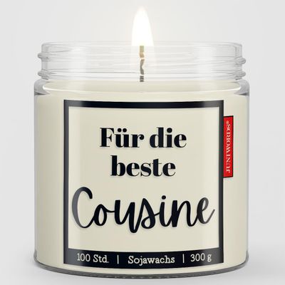 JUNIWORDS Candle for the Best Cousin, 300 g Soy Wax, Approx. 100-Hour Burn Time, Unscented