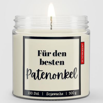 JUNIWORDS Scented Candle for the Best Godfather, 300 g Soy Wax, Approx. 100-Hour Burn Time, Cotton Wick, Handmade in Germany, Gift Idea - Unscented