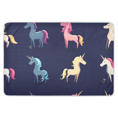 Cartoon Unicorn Waterproof Reusable Potty Training Bed Pad, Navy Blue, Extra Large, 132.1 x 86.4 cm (L x W)