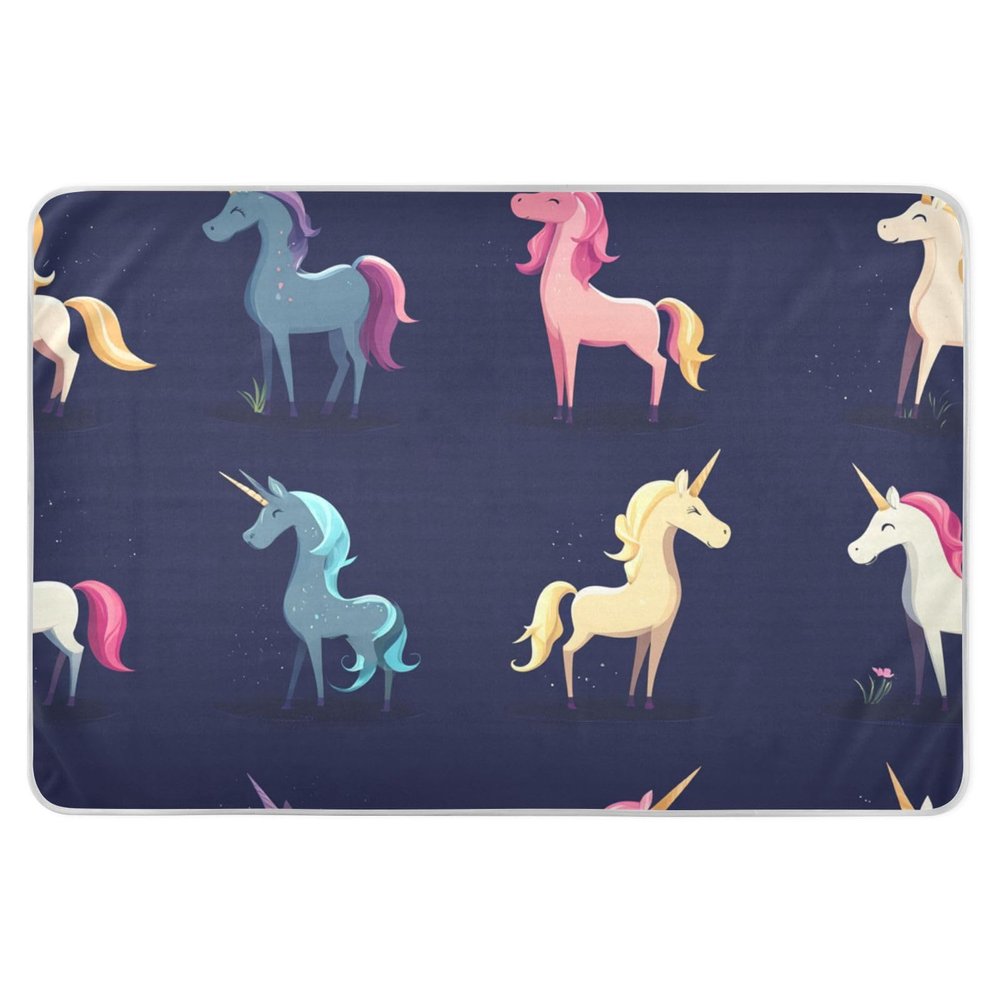 Cartoon Unicorn Waterproof Reusable Potty Training Bed Pad, Navy Blue, Extra Large, 132.1 x 86.4 cm (L x W)
