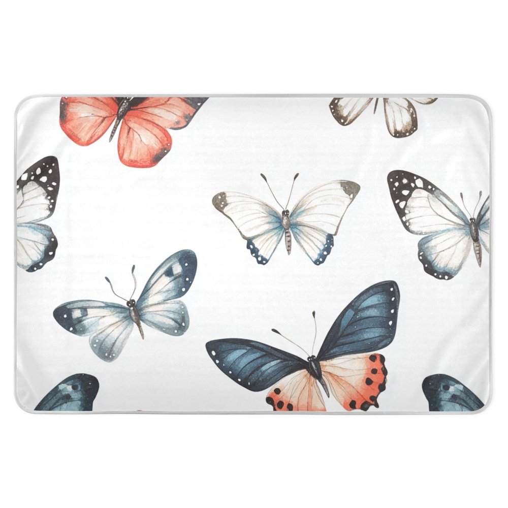 Reusable Waterproof Baby Bed Pad with Cute Butterflies, Washable, Non-Slip, 132.1 x 86.4 cm, White