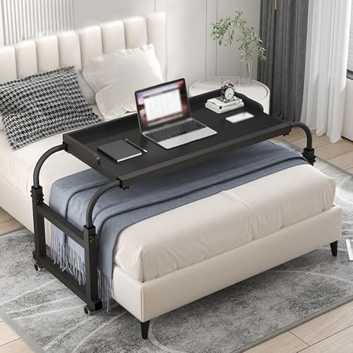 Height-Adjustable Overbed Table, Folding Desk, Black