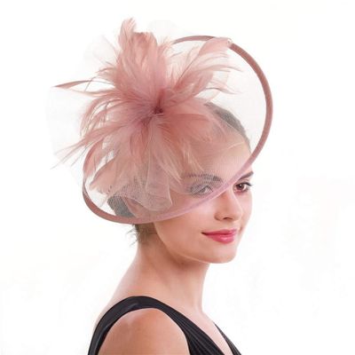 SDGBCXD Women's Peach Mesh Fascinator Hat with Feathers