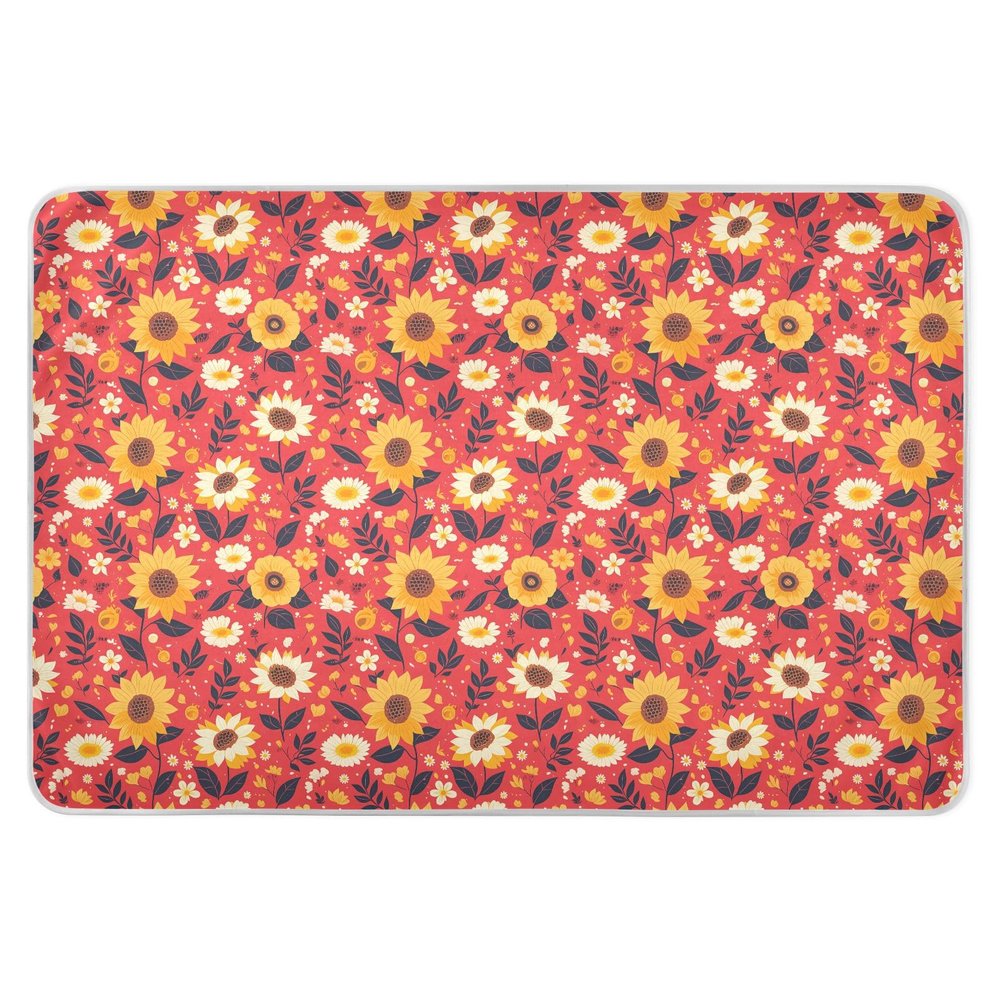 Extra-Large Reusable Diaper Mat, Retro Sunflowers, Water-Resistant, Machine-Washable, 52.0 x 34.0 in