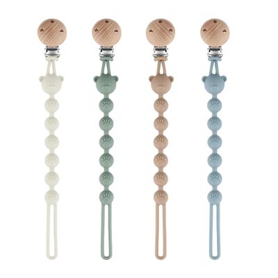 4-Pack Silicone Pacifier Clips for Boys and Girls, Blue, Green, White & Khaki