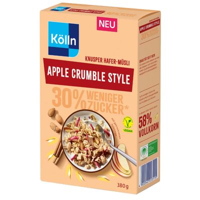 Kölln Crunchy Apple Crumble Style Muesli, 30% Less Sugar, 8 x 380 g