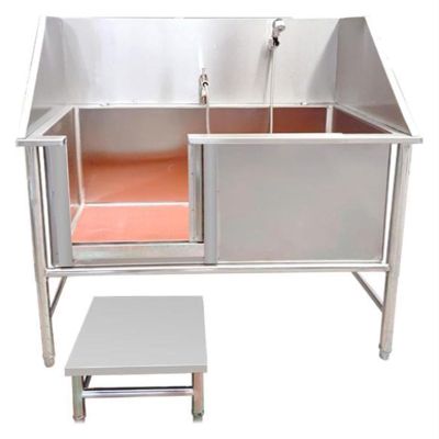 Professional Stainless Steel Dog Grooming Tub, 53-Inch, with Left Door and Multifunctional Stool