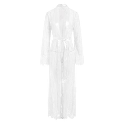 Women's Long Transparent Lace Kimono Robe