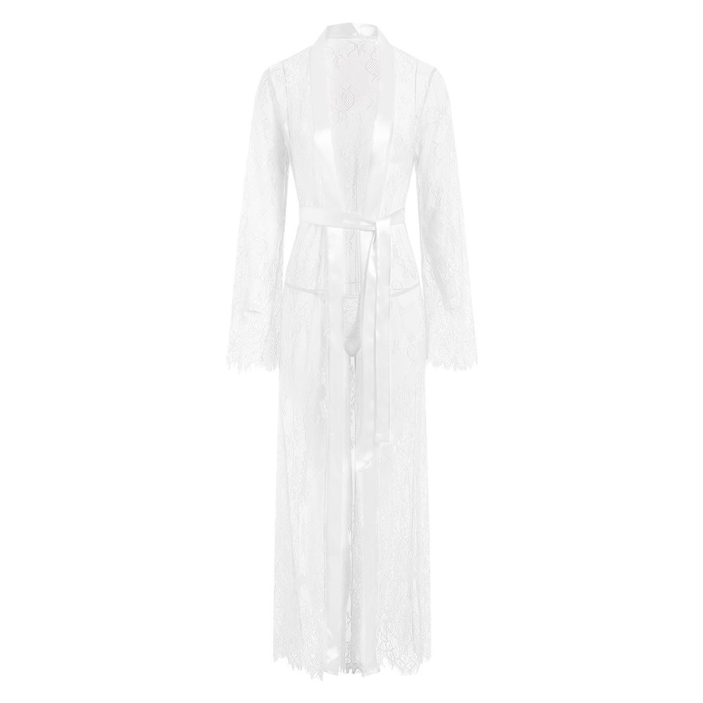 Women's Long Transparent Lace Kimono Robe