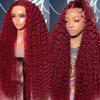 HD Transparent Lace 200% Density 13x4 Full Frontal Pre-Plucked Colored Deep Wave Human Hair Wig, 38 Inches view 3