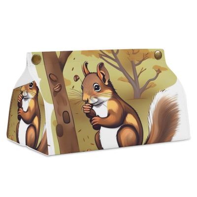 Foldable PU Leather Tissue Box Cover with Squirrel Design