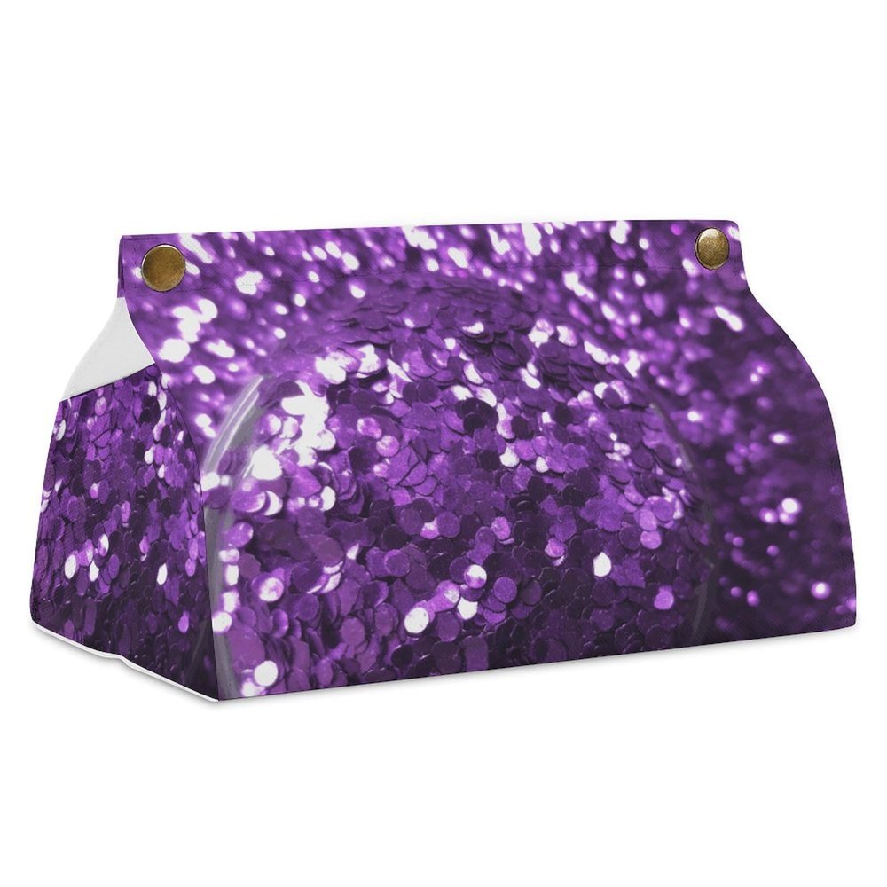 Purple Glitter PU Leather Tissue Box Cover
