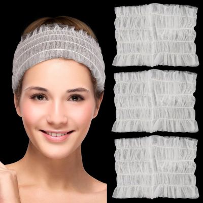 100 Disposable Nonwoven Facial Headbands with Elastic Lock Edge