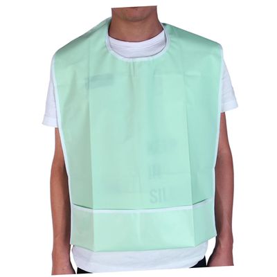 CALLARON Adult Bib, Green PVC, Snap-Neck Closure and Hem Buckles, Clothing Protector for Eating