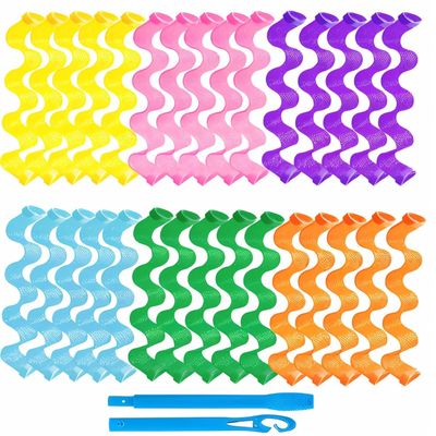 30 Spiral Curlers for Long Hair, Heatless Wave Styling Kit, 30 cm, with Styling Hooks, Mixed Colors