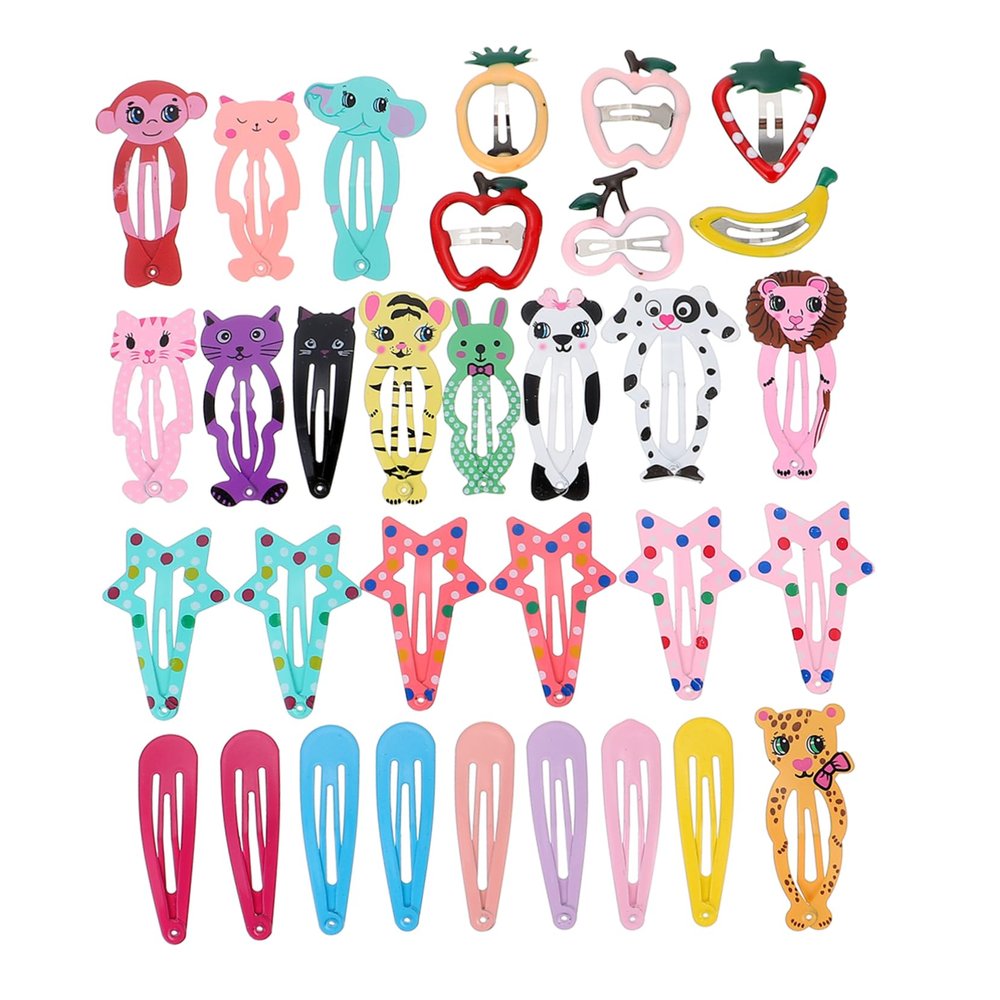 30 Kids' Hair Clips with Stars, Animals & Fruit