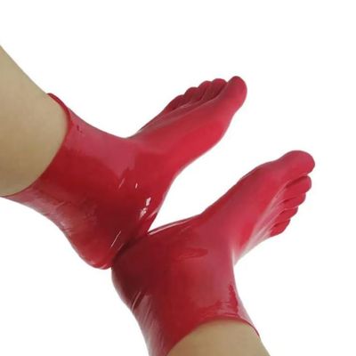 TIANXIAOQWE Natural Red Ankle Socks with Short Toes, 100% Latex, 0.4 mm, Size S–7XL, Customizable, Red, 3XL