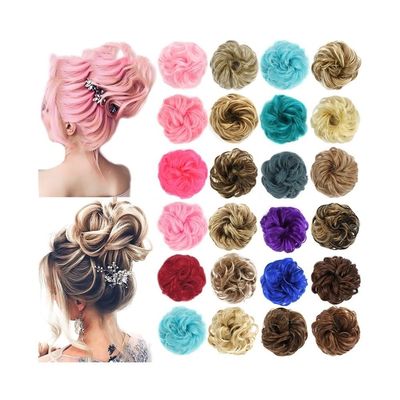 Synthetic Curly Donut Chignon Hair Bun, Brown and White