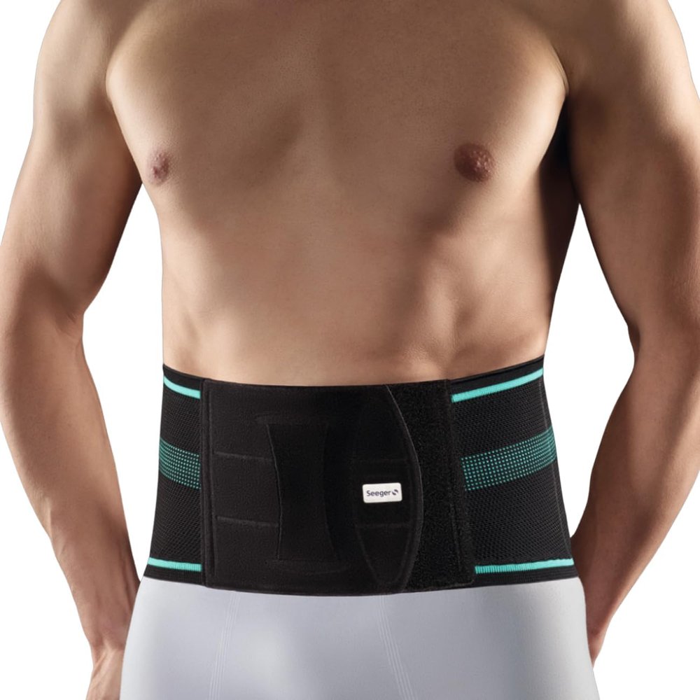 Seeger Comfort Back Brace for Men with Reinforcement Stays and Sacral Pad, Black, Size 2