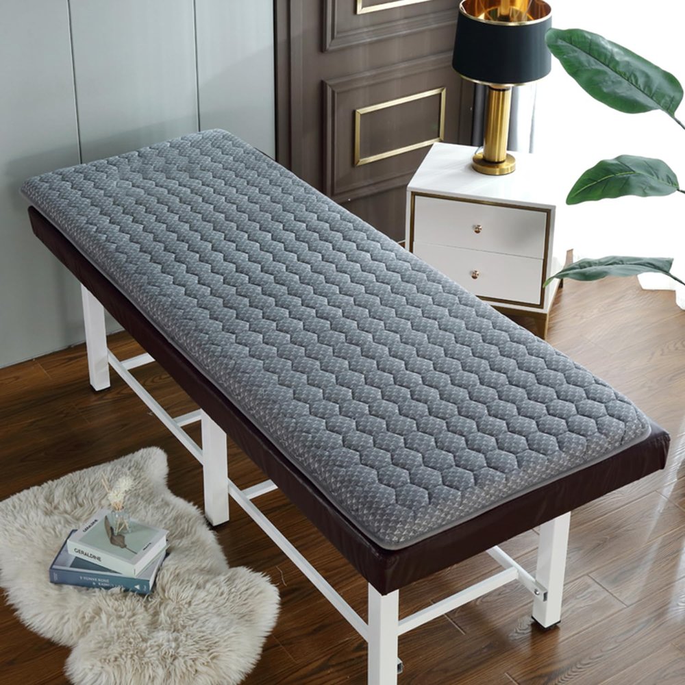 LDLCYCN Gray/B, 180 × 70 cm (S), 6 cm Thickened Memory Foam Massage Table Mattress Topper, Non-Slip Spa Massage Table Pad with Elastic Straps, Lash Bed Pad Without Face Hole for Beauty Salons