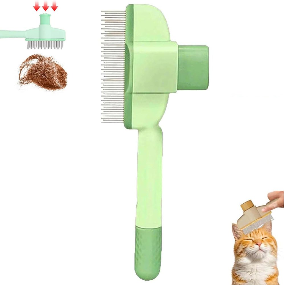 Pawmingle Cat Brush, Zenbrush Cat Comb with Long and Short Stainless Steel Teeth, Removes Fur and Relieves Pain, New Wider Cat Comb with Release (Green)