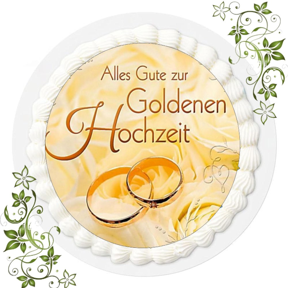 AnyCakes 20 cm Fondant Cake Topper, Golden Anniversary, Design Q 353