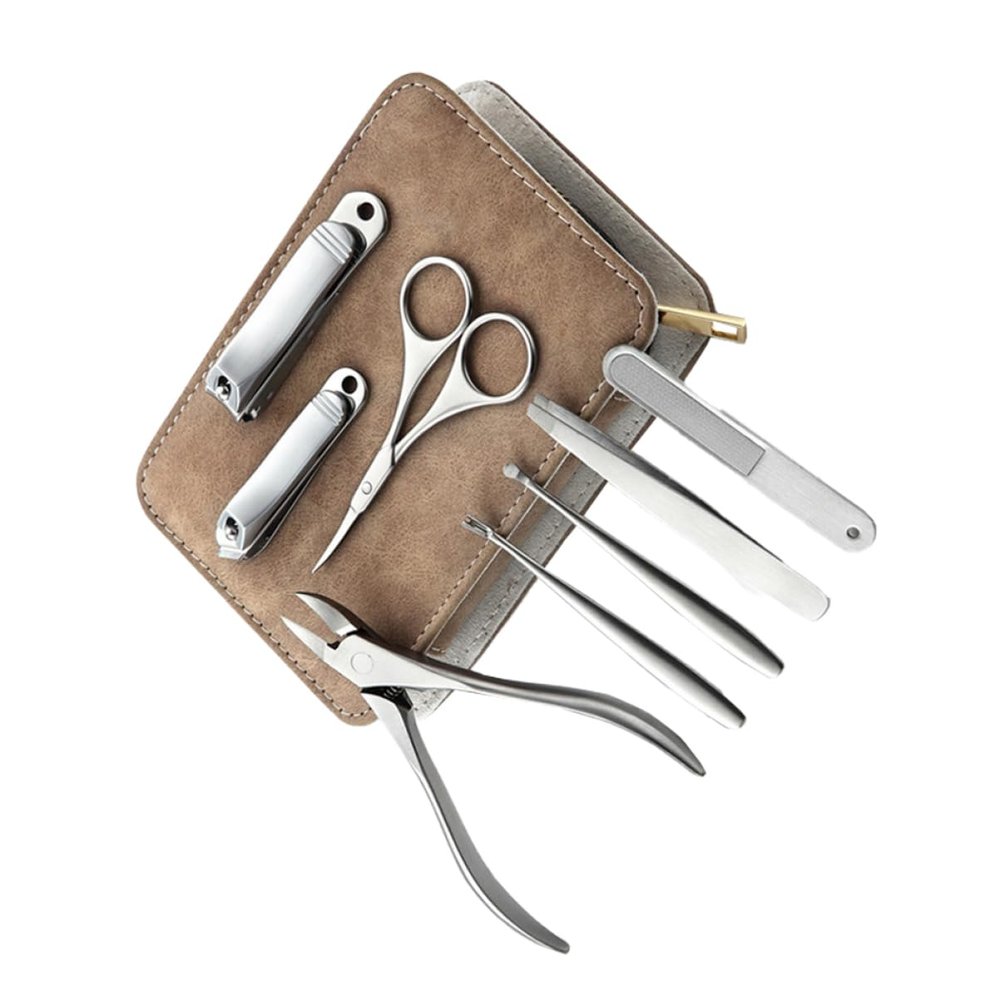 OATIPHO 8-Piece Stainless Steel Nail Care Set with Toenail File and PU Storage Bag