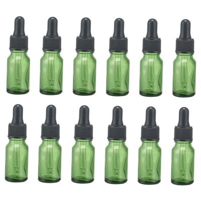 VICASKY 12-Pack 10 ml Refillable Green Glass Bottles with Pipettes