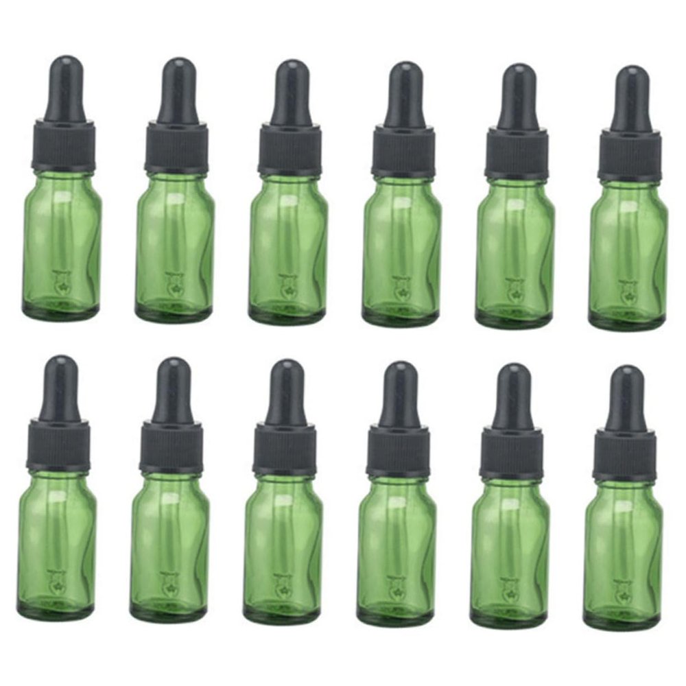 VICASKY 12-Pack 10 ml Refillable Green Glass Bottles with Pipettes