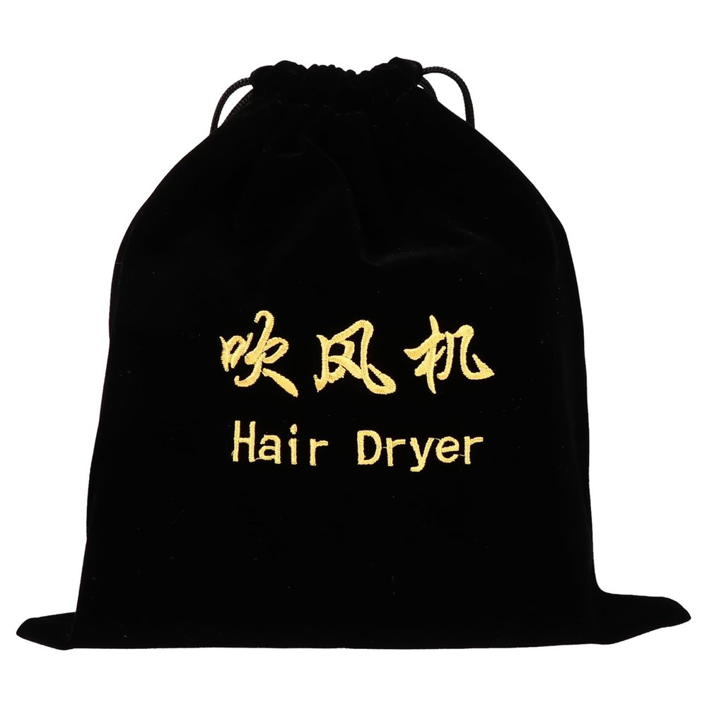 Toyvian Black Flannel Drawstring Hair Dryer Storage Bag and Jewelry Organizer