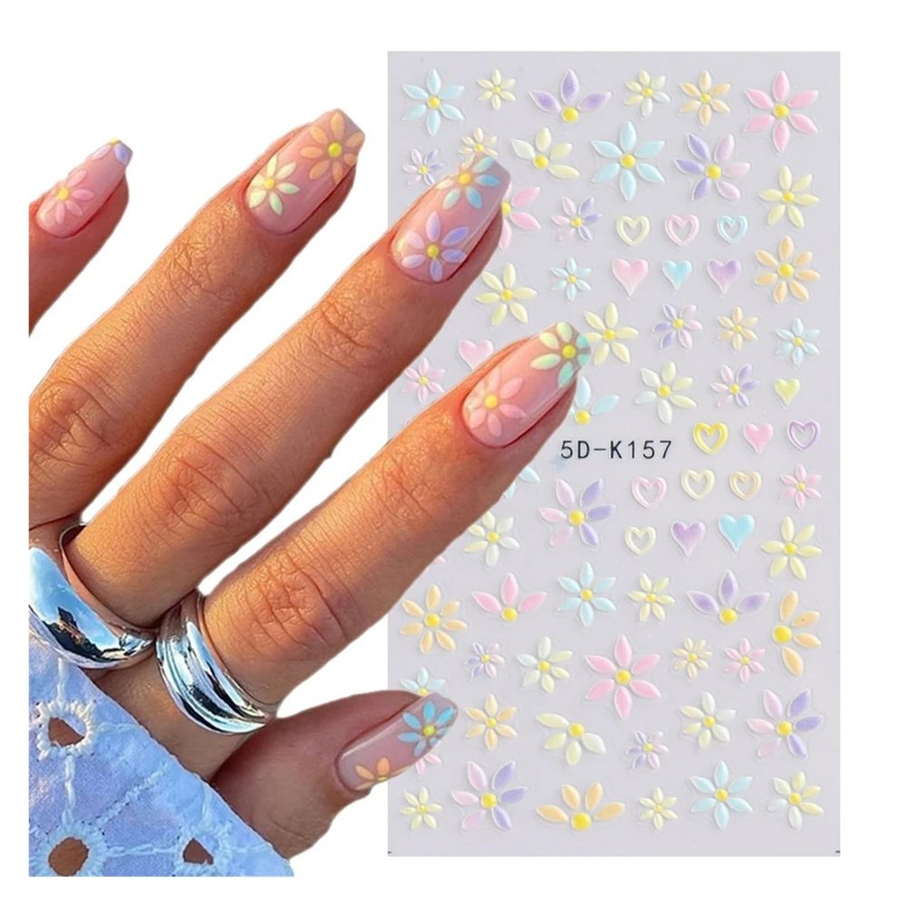 HEXHUASR 5D Nail Stickers, Flowers, Hearts, Bears and Rabbits