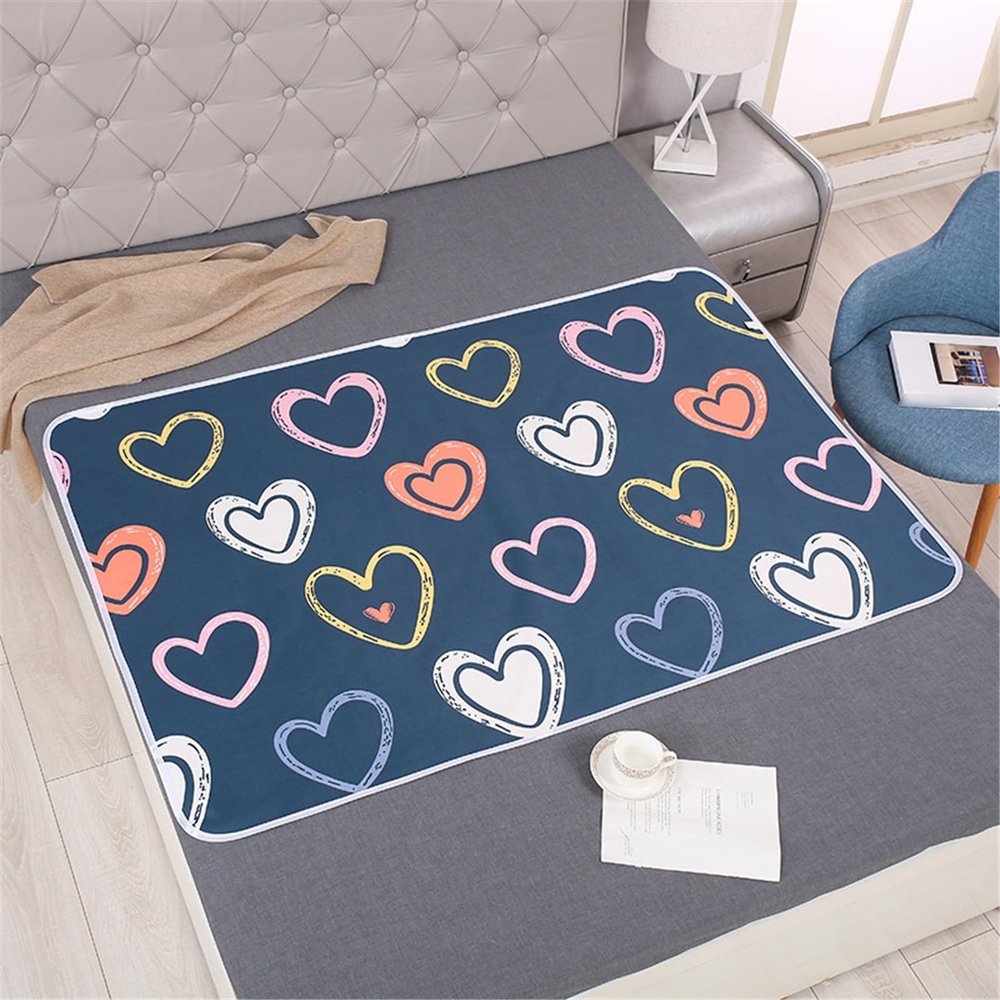 SXTYYH Cartoon Print Washable Waterproof Incontinence Bed Pad, Double-Sided, Leakproof, Cotton, 100 x 150 cm, P