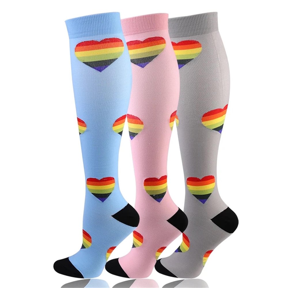 TXLEAPEY 58 Styles, 3 Pairs/Pack Compression Knee-High Socks for Women and Men, Sports Socks for Varicose Veins and Running (YS001-43-42-44, L-XL)
