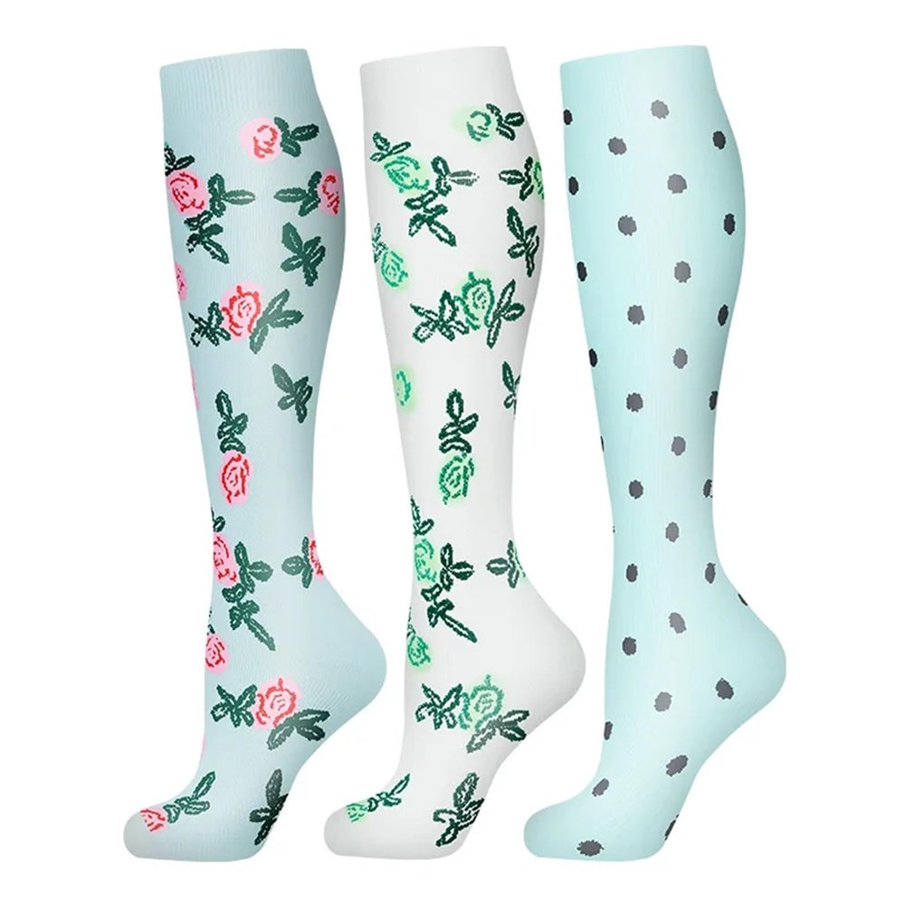 TXLEAPEY 58 Styles, 3 Pairs/Pack Compression Knee-High Socks for Women and Men, Sports and Running Socks (AY003-8, S-M)