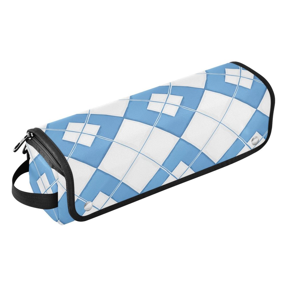Deep Blue Checkerboard Waterproof Hair Tool Travel Case with Heat-Resistant Pad